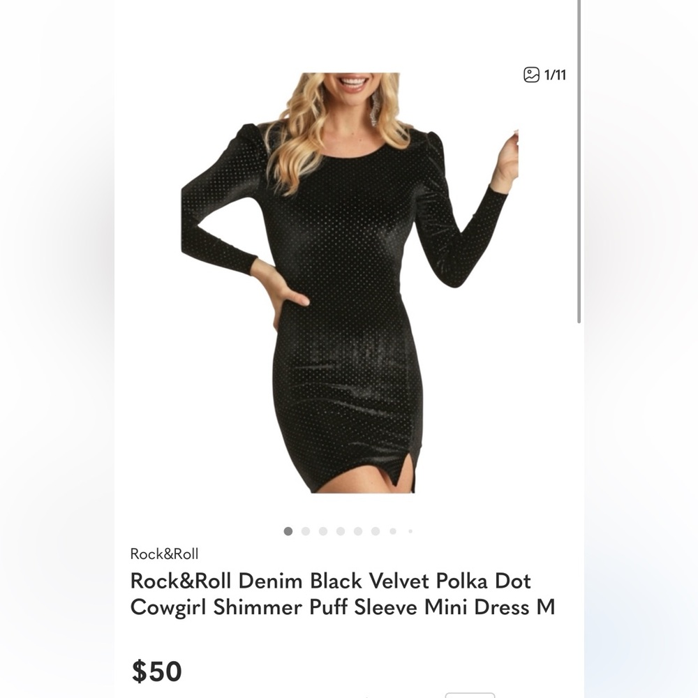 Black Velvet Polka Dot Long Sleeve Dress